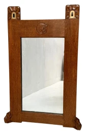 Arts & Crafts Wall Mirror with Hand-Carved Frogs by Kobus de Graaff, 1900s